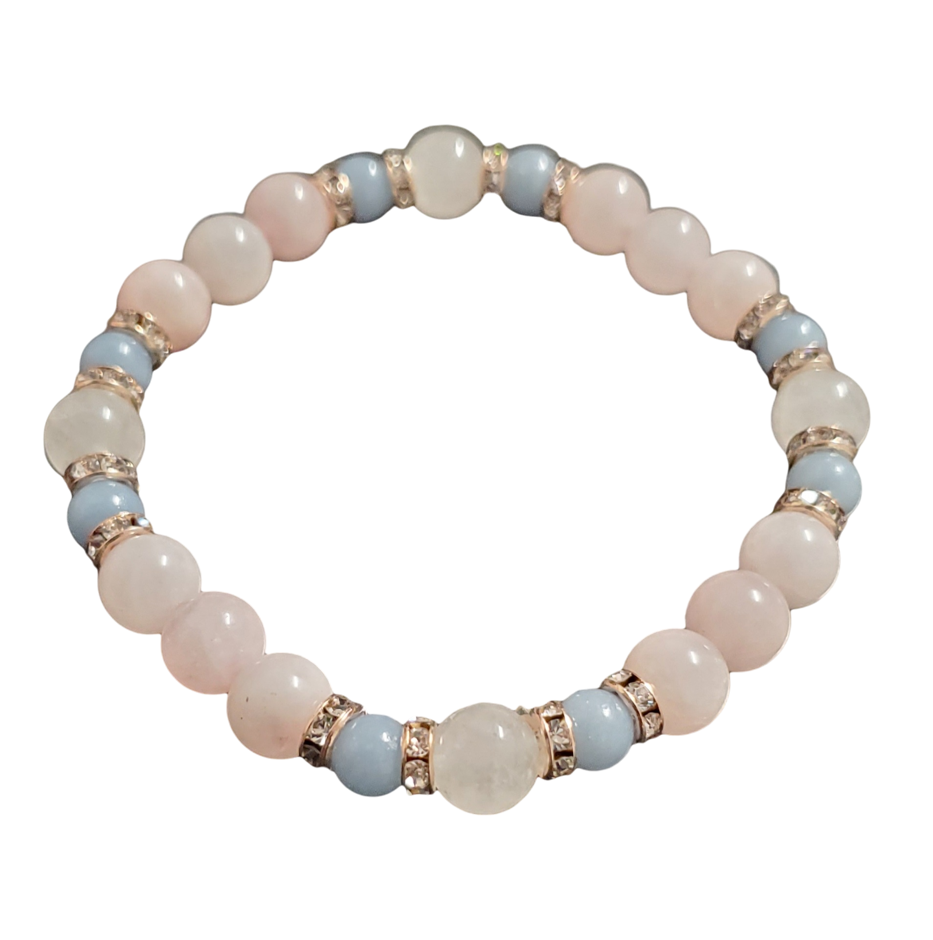 Bracelet Quartz Rose, Jade Blanc & Célestite/ Rose Quartz, White Jade & Celestine Bracelet